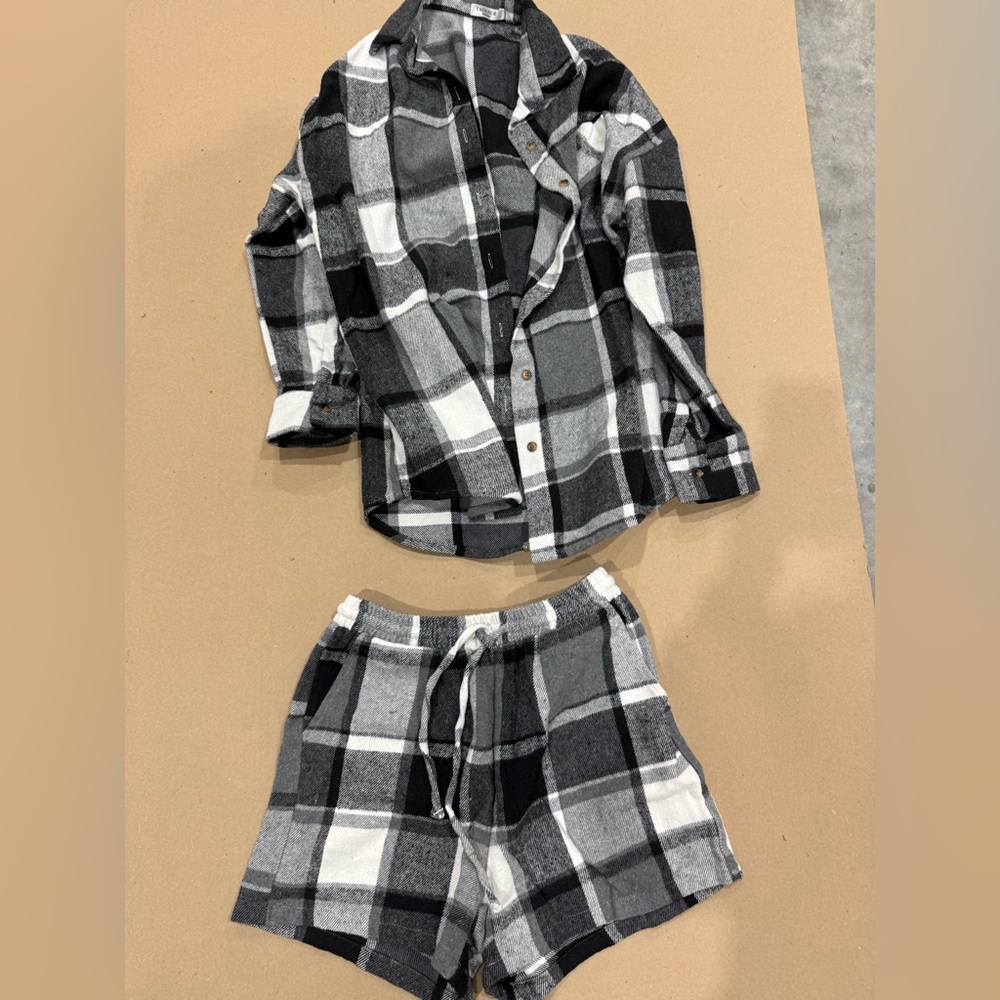 Plaid Lounge Set - Black and White
